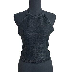 Wild Fable Womens Black Halter Neck Knit Crop Top w/ Adjustable Tie Back Small
